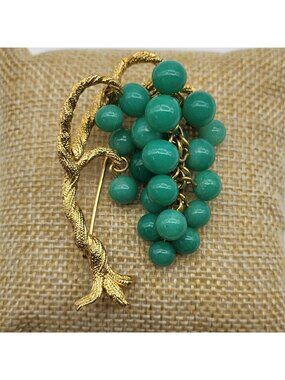 Incredible Bonsai Willow Brooch pin Jade Glass MCM Estate Jewelry Ivy